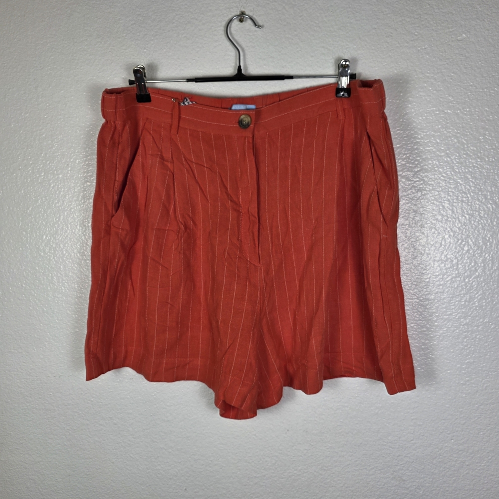 Draper James Linen Shorts Orange Pinstripe Summer High Waist Women’s Size XXL
